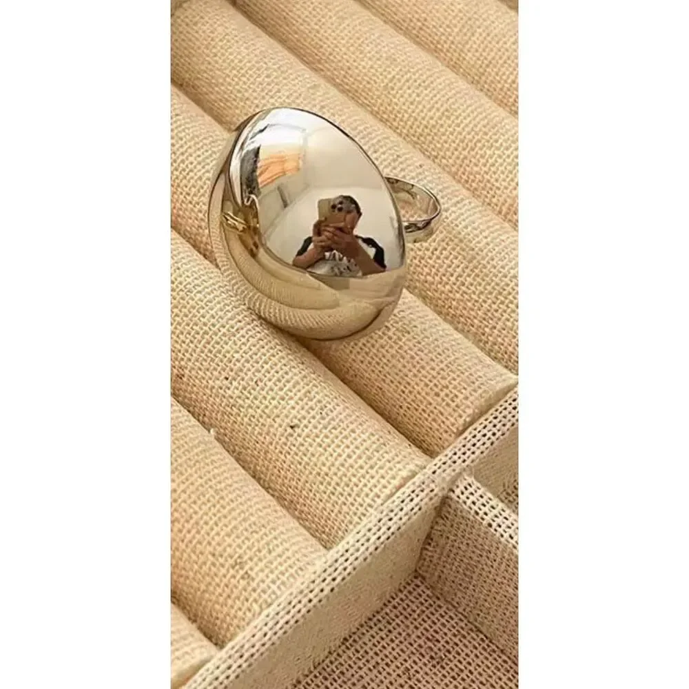 Zara Silver Tone Dome Statement Ring Adjustable Mirror Finish Bold Modern NWOT